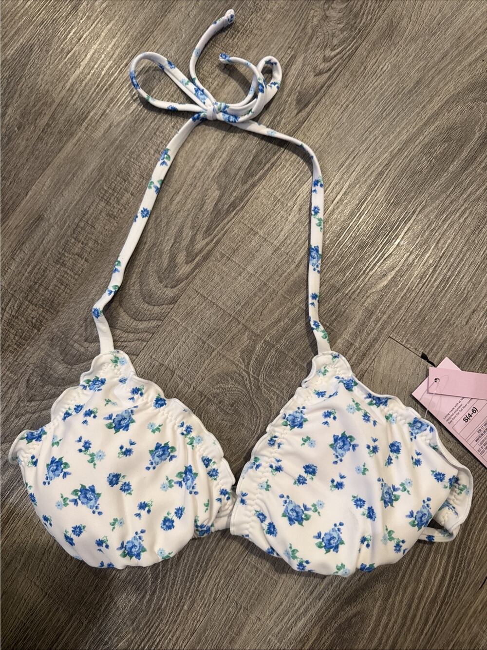 Wild Fable Small 4-6 White With Blue Flowers Bikini Top NWT